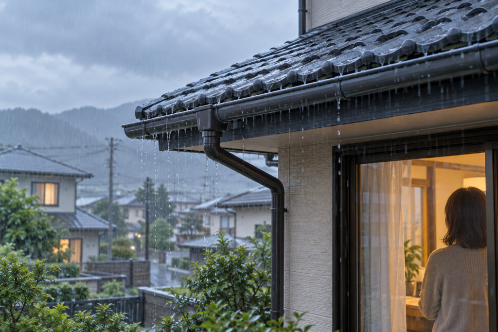 雨の日の屋根と雨どいのイメージ